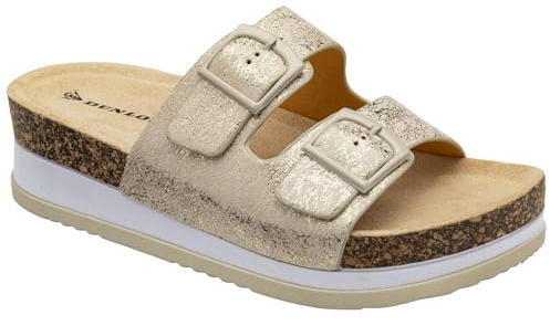 DUNLOP Fern Open-Toe Mule Sandals (Light Gold, UK Footwear Size System, Adult, Women, Numeric, Medium, 4)