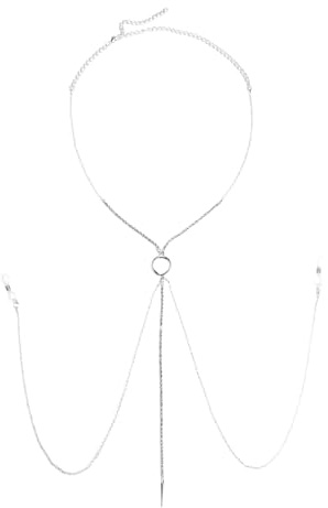 JewelryWe Chaîne Mamelon Sensuelle sans Percage: Collier Femme de Corps Poitrine avec Strass et Franges, Bijou Corporel Érotique pour Fête sur la Plage, Maillot de bain