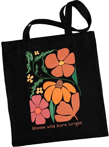 True Statements Baumwolltasche mit Boho-Design - Stofftasche mit Spruch, Einkaufstasche mit Blumen-Motiv - Schwarz, 38x42 cm, 100% Baumwolle, mit langem/kurzem Henkel
