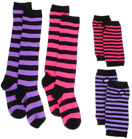 SAFIGLE 2sets Calzini da Baseball di Halloween e Set di Guanti e Calzini Righe per Donna Caldo e Comodo Scaldamuscoli per Abbigliamento Casual