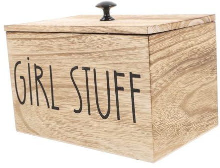 GANAZONO Rustic Wood Bathroom Pad Organizer Lid Partitioned Sanitary Napkin Holder Cotton Pad Storage Container for Girls Bathroom Decor