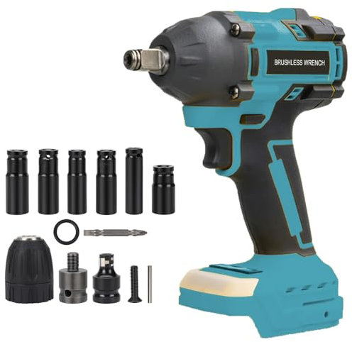 Akku Schlagschrauber kompatibel mit Makita 18V, 550 Nm, Drehschlagschrauber 1/2 zoll, Achlagschrauber Bürstenloser Schraubenschlüssel mit Steckschlüssel Steckschlüsseladapter (ohne Akkus)