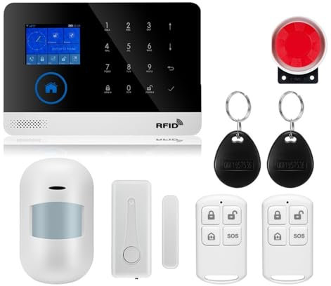 Sistema de seguridad para el hogar, De alarma Pantalla táctil GSM GPRS Seguridad antirrobo for el hogar con sensor de movimiento PIR Detector de gas y humo(W2B15)