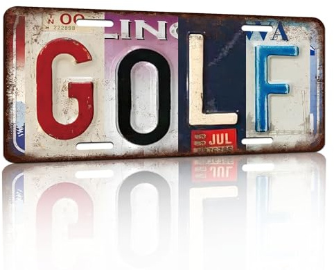 Vintage License Plate Wall Decor Golf Tin Sign for Home Office Garage Bar Restaurant Living Room Garden Yard 12 x 6 Inches (25104)