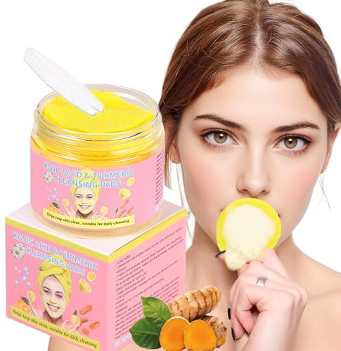 Pads Detergenti al Curcuma e Acido Kojico per il Viso 50 Pezzi, Dischetti Esfolianti Idratanti e Bilancianti Olio e Acqua, Pulizia Profonda e Peeling Delicato per Pelle Normale e Mista