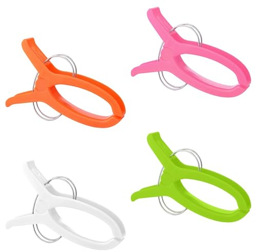 Funalix Lot de 4 grandes pinces à linge en plastique solide - Coupe-vent - Pour linge de plage, serviette de bain, tapis (4 couleurs)