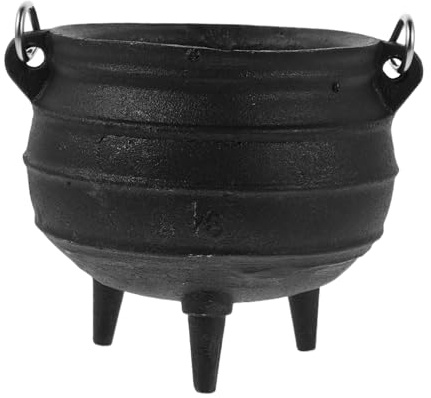 HIAKDOFT Caldero de Hierro Fundido con Trípode Pequeño, Olla Ardiente con Asa, Quemador de Cera Versátil para Rituales y Aromaterapia, para Uso Doméstico y Ceremonias, sin Tapa Negra (1/8