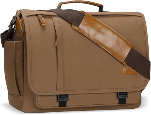 ESTARER Laptoptasche 17 Zoll Umhängetasche Canvas für Arbeit Uni, Braun
