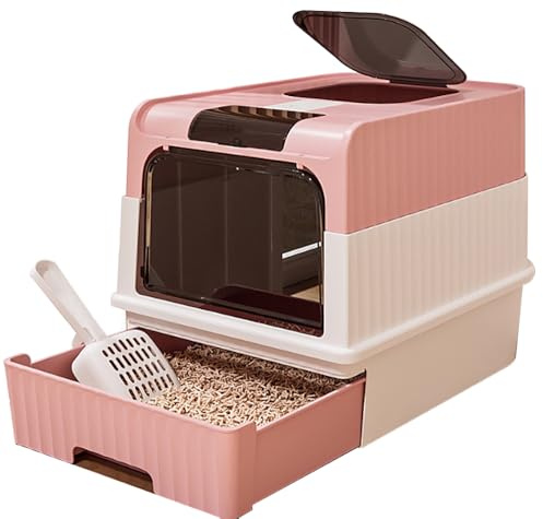 BPS Caja de Arena para Gatos con Cajón Extraíble, Cubierta Superior y Filtro Desodorizante – Doble Entrada/Salida, Espaciosa y Antisalpicaduras, Fácil de Limpiar (Rosa) BPS-8805RS