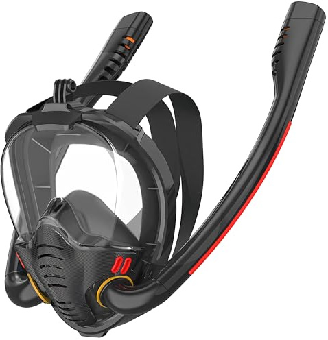 Retoo Schnorchelmaske Vollgesichtsmaske 180° Panorama - CO2 Sicher, Anti-Fog & Anti-Leck Tauchmaske mit Faltbarem Dry Top System, Kamerahalterung & Verstellbarem Silikonband für Erwachsene und Kinder