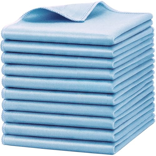 HIDMD Microfiber Glass Cloths 30x30cm Lint Free Ultra Fine Cleaning Cloths for Windows and Glass 10 Pack Blue