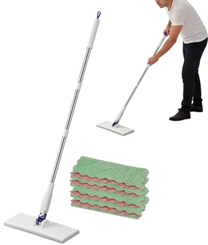 Scopa per frange, strofinare la pulizia domestica con 4 salviette, scopa con meccanismo click, per cucina, bagno, piastrelle, appartamento, soggiorno, camera da , di animali