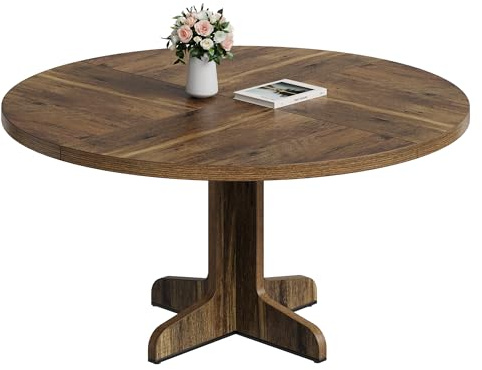 Niwugady Runder Esstisch, Küchentische aus Holz, Metall, Landstil Esszimmertisch für 4 bis 6 Personen, Kreis Kaffee-Esszimmertische für Zuhause, Küche, Wohnzimmer, 120x120x76cm, Braun, Nur Tisch