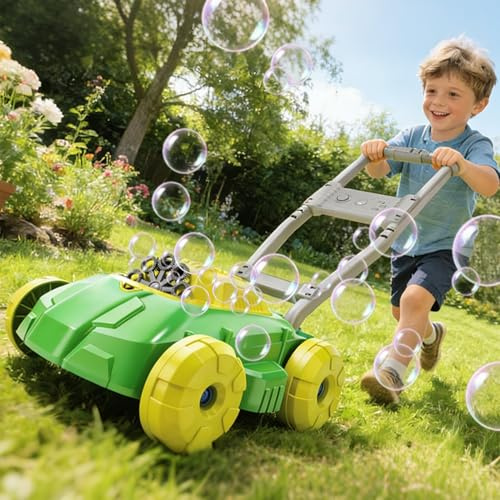 WOANZZ Bubbelgräsklippare med musik, spillsäker design för barn, 5 000 + färgglada bubblor per minut för inomhus utomhuslek, perfekt trädgårdsleksak gåva för barn i åldrarna 3-6, gulgrön