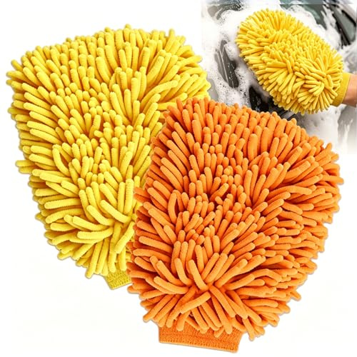 nailpretty Lot de 2 Gant de Lavage de Voiture, Microfibre Haute Qualité,Chiffon de Nettoyage, Anti-Rayures, Super Absorbant, pour Voiture Entretien Peinture (Jaune, Range)