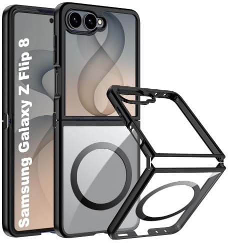 Fhyeugfy Coque pour Samsung Galaxy Z Flip 8 Cover,Technologie Hybride PC + TPU,Magnétique,Anti-jaunissement,Étui de téléphone Antichoc
