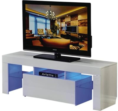 Habitat et Jardin Meuble TV LED Borda - 130 x 34 x 45 cm - Blanc laqué