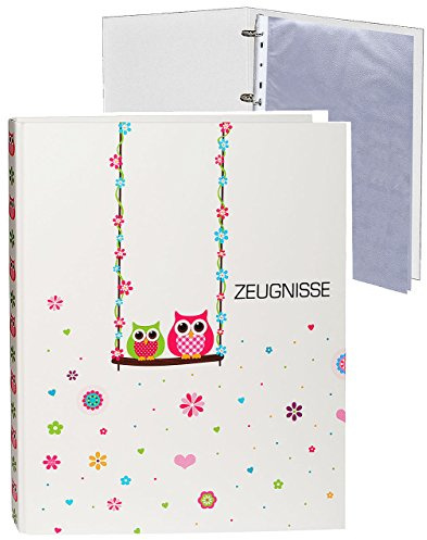 alles-meine.de GmbH Ordner - Zeugnisse - Eulen & Blumen - incl. Einsteckseiten - Ringbuch/Sammelordner - Zeugnismappe & Dokumentenmappe A 4 - Ringordner - für Kinder und Er..