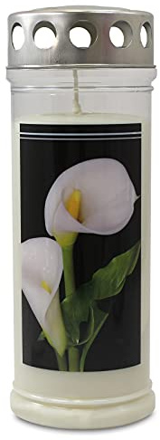 12er Set Gedenkkerzen Grablichter Calla ca. 75 x 210 mm, extralange Brenndauer, Dauerbrenner 150 - 160 h, Grabkerze, Grableuchte, Grablaterne, Grabschmuck, Trauerlicht