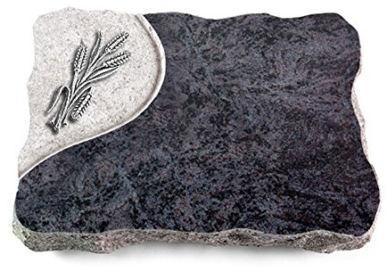 MEMORUM Grabmale Grabplatte, Grabstein, Grabkissen, Urnengrabstein, Liegegrabstein Modell Folio 40 x 30 x 5 cm Orion-Granit, poliert inkl. Gravur (Aluminium-Ornament Ähren 1)