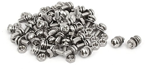 sourcing map M4x10mm vis tête cruciforme écrou vis avec Rondelle Acier inox 304 40 Set