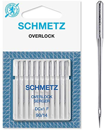 SCHMETZ | 10 Nähmaschinennadeln | Overlock Universal | DCX1F | Nadeldicke 90/14 | Hinweis: Kürzer als andere Haushaltsnadeln | Überprüfen Sie das empfohlene Nadelsystem in der Bedienungsanleitung