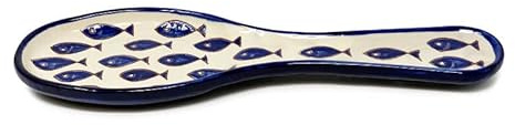 Verano Spanish Ceramics Signature Blue & White Fish Hand Painted Decorative Spoon Rest - Home Décor Dining Tabletop Dishware Sharing Serving Utensils Kitchen Teaspoon Tea Bag Holder - 28cm Blue Fish