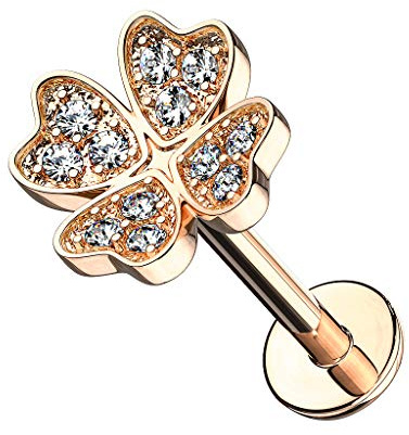 Taffstyle Piercing Stecker Kleeblatt mit Kristall | Lippe Ohr Nase