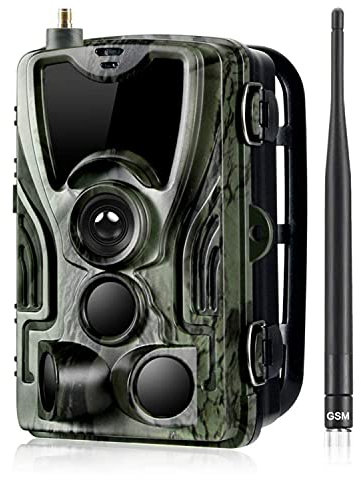 Fotocamera Caccia Fototrappola GSM 16mp 1080p con Rilevatore di Movimento Telecamera per Caccia Fauna Selvatica, Camera Trappola Fotografica Visione Notturna 0.3s Trigger Speed & 120°Wide Angle, 65ft