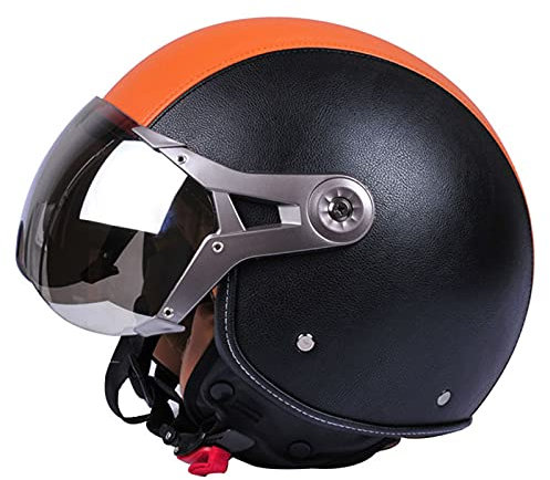 Motorrad Jethelm DOT Approved,Erwachsene Retro Moped 3/4 Jethelm Für Herren Damen,Half Face Motorradhelm Mit Sonnenblende Sommer Roller Leichter Mopedhelm,Orange,M