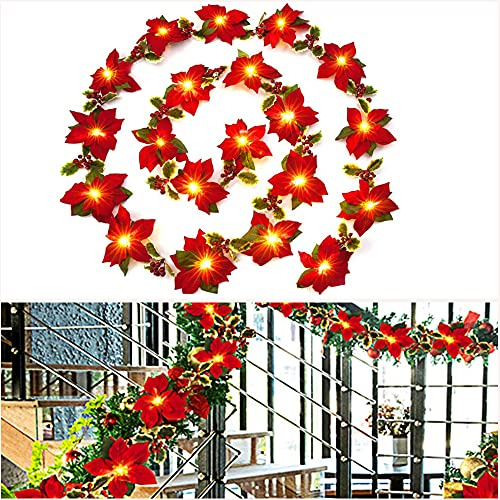 Weihnachtsbaumschmuck Weihnachtsgirlande Lichterkette Weihnachtsbeleuchtung LED Warmweiss Lichtergirlande Girlande Weihnachten Beleuchtet Batterie Kabellos, Weihnachtsdeko Rot, Weihnachtsgeschenke