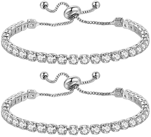 JewelryWe Tennis Armband Damen Tennisarmband: Elegant Zirkonia Edelstahl Armkette Verstellbare Kettenarmband Freundschaftsarmband Geschenk für Frau Mädchen