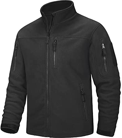 MAGCOMSEN Herren Winter Fleecejacke Voll Reißverschluss Tactical Armee Jacken Männer Outdoor Übergangsjacke Dick Militärische Wanderjacke Sport Freizeit Windbreaker Schwarz M