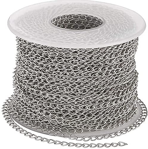 Chaîne à maillons torsadés en acier inoxydable 304 plaqué argent soudé pour la fabrication de bijoux 4 x 3 x 1,2 mm 10 m