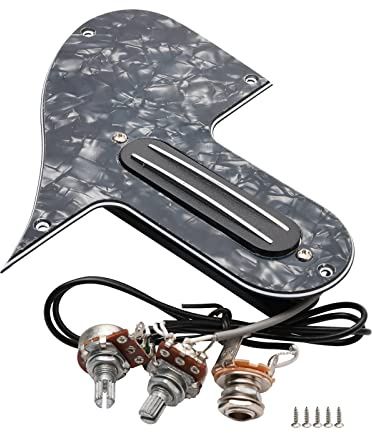 Swhmc Mandolin Pickguard Plate with Single Coil Pickups 3 Ply Guitar Pickguard A500k B500k Pot(Black Pearl)