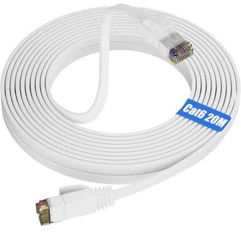 Soibke Cat 6 LAN Kabel 20 Meter Weiß Netzwerkkabel Flach Gigabit High Speed | Ethernet Kabel 20m Verdeckt verlegtes Wlan Kabel Hochgeschwindigkeit Patchkabel Internet Kabel Dünn Wifiabel für Router Modem