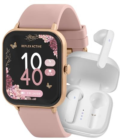 Reflex Active Series 23 Rose Gold Plated Pink Strap Smart Watch and True Wireless Sound Earbud Set