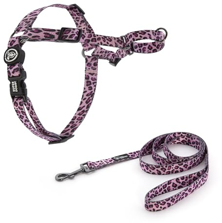 SUPER DOGGY Anti-Zug-Geschirr für Hunde - Easy Walk Geschirr mit Leine - Brusthalsband Für große, mittlere und kleine Hunde - Trainingsgeschirr, Verringert Erstickungsgefahr (Pink Leopard, L)
