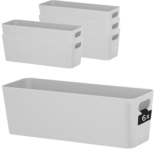 6x Ordnungsbox 10cm hoch GRAU 30x10x10cm 2L Schublade Kunststoff Korb Kiste