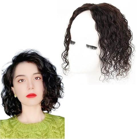 100 % Echthaar-Topper for Dünner Werdendes Haar 30 Cm Lange Locken-Haarteile for Damen 10*12cm Stern-Maschen-Basis-Toupet, Clip-in-Top-Haarverlängerungen Zum Abdecken Von Weißem Haar ( Color : Black )