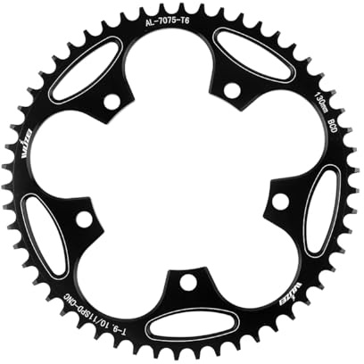 BIKECO Fahrrad Schmales breites Kettenblatt 110/130BCD 5 Schrauben Rundes Fahrradkettenblatt 36/38/40/42/44/46/48/50/52/54/56/58/60T Fahrradkettenblatt für 9 10 11 Gang Rennrad MTB (130BCD,52T)