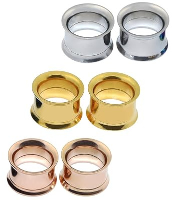 Decentraland Silber Gold Roségold 3-Paar 316L Edelstahl O Ohrmessgeräte Tunnel Ohren Schraubverschluss Körperpiercing-Schmuck 6g(4mm)