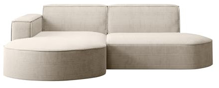 Kaiser Möbel - Ecksofa mit Wohnlandschaft, Eckcouch L-Form, Sofa 3-sitzer, Polstersofa, Bequemes Couch mit Ottomane für Wohnzimmer, Relaxsofa, Stilvolles Cord Sofa, Modena Studio, Beige, Links