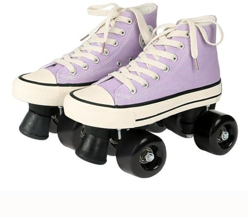 Rollschuhe Erwachsene Herren Und Damen Vierrad Rollschuhe, Canvas Zweireihige Rollschuhe Räder, Discoroller Erwachsene Komfortable Rollerskates Quad Skating Outdoor,Purple-38 EU