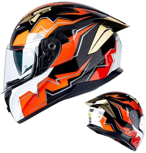 DXDRT Full Face Motorrad Helm, DOT/ECE genehmigt Motocross Helme, mehrere Vents Elektro Motorrad Moped Street Racing Fahrradhelm Unisex-Erwachsene für Männer Frauen,Orange,L