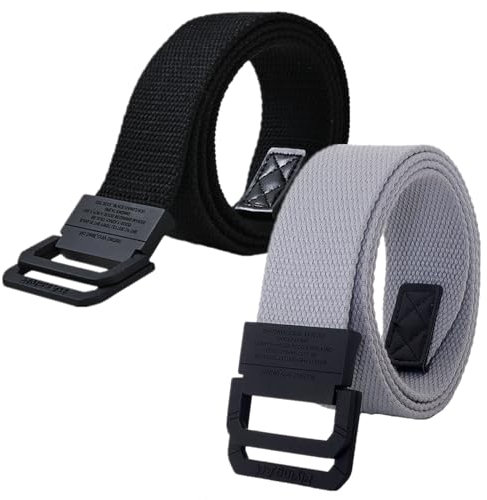 YunYunStrap Herren Damen Canvas Web Gürtel, Übergröße bis 175 cm, mit Doppel D-Ring Schnalle, 2er-Pack