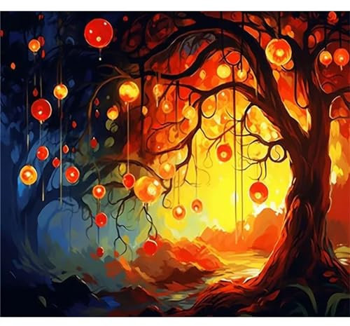 Yeecer Fantasy-Baum Malen nach Zahlen Erwachsene mit Rahmen Malen Nach Zahlen Kits DIY Ölgemälde Leinwand Gemälde Set mit Pinsels und Farbe Acryl Malerei für Erwachsene Geschenk für Home Deko,40x50cm