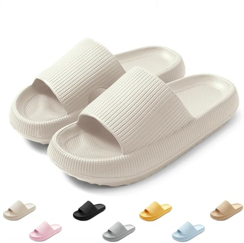 QJJQ Cozislides Chaussons de bain pour homme et femme - Pantoufles nuages - Super douces - Antidérapantes - Pour l'été, beige, 40/41 EU, TX5001
