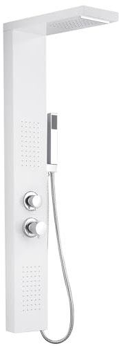 SUBTLETY Edelstahl Duschpaneel 4 in 1 Regendusche System mit Regenduschkopf, Handbrause & Massagedüsen Badewannen Duschsystem mit Armatur Duschsäule für Dusche & Bad (Weiß)