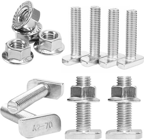 Confezione da 40 viti a testa martello, M10 x 25, in acciaio inox A2-70, con dadi di bloccaggio per serra, profilo in alluminio fotovoltaico, supporto per pannello solare, ecc